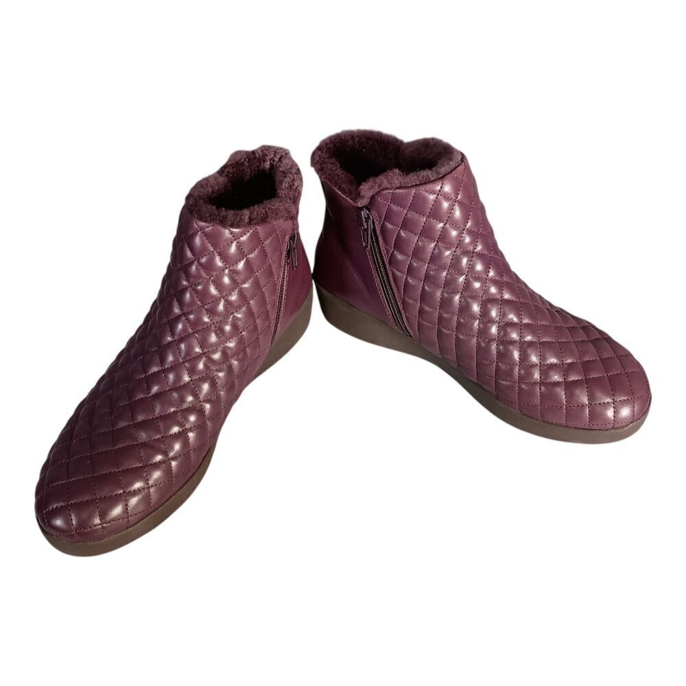 Fitflop Ankle Boot  Bootie Mila Diamond Quilted Shearling Purple Leather Women 7 - Picture 5 of 9